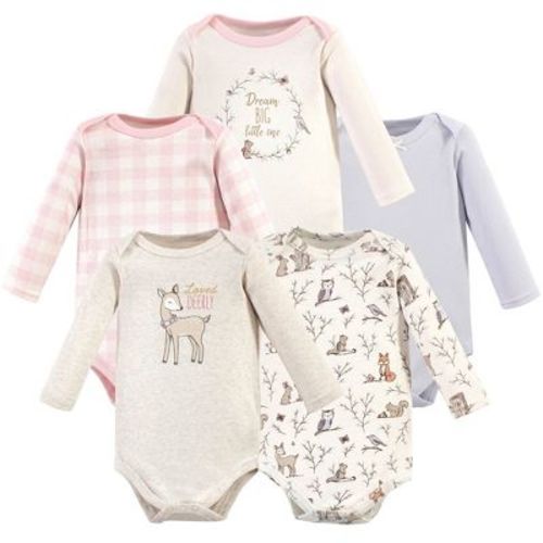 Hudson Baby Infant Girl Cotton Long-sleeve Bodysuits 5pk, Enchanted Forest, 9-12 Months