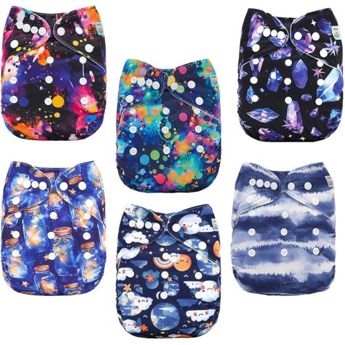 ALVABABY Baby Cloth Diapers 6 Pack with 12 Inserts Cloth Diaper Covers Adjustable Washable Reusable for Baby Girls and Boys 6DM116A