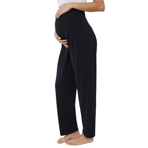 Joyaria Maternity Sweatpants Loose Pregnancy Bamboo Viscose Pajamas Pants Wide Leg Lightweight Bottoms Over The Belly S-XXL