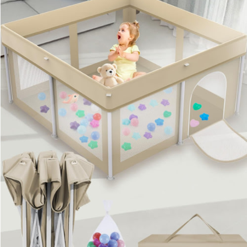 Foldable Playpen 50x50, Foldable Ultra-Portable Baby Playpen, Instantly Deployed in Three Seconds, Safe Baby Playard with Soft Breathable Mesh, Perfect Activity Center for Baby's Play, Beige