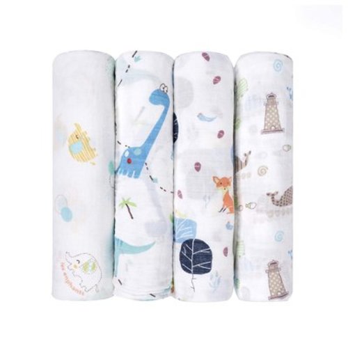 4 Pack Baby Muslin Swaddle Blankets 70% Bamboo and 30% Cotton Receiving Blankets 47 X 47 Inch for Newborn Gift