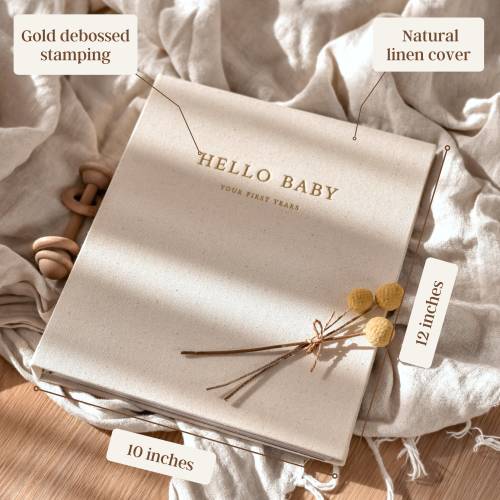 Peachly Baby Memory Book (USA) - Photo Keepsake to Record Milestones & Firsts for Baby Girl
