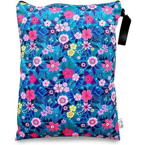 FLOCK THREE Washable and Reusable Wet Bag Diaper Bag Water Resistant Swimming Bag Pouch, Yoga Gym Bag, 12.6'' x 16.5''