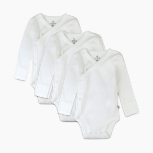 Honest Baby Clothing 3-Pack Organic Cotton Long Sleeve Side Snap Bodysuits - Bright White, Newborn