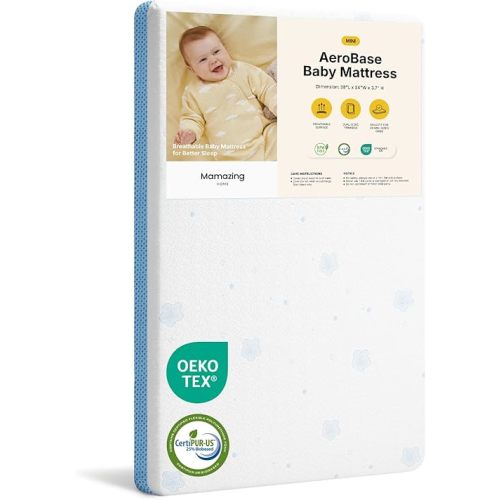 MAMAZING Mini Crib Mattress 24" x 38", 2-Stage Breathable Mattress, Non-Toxic, Waterproof Sleep Surface, Machine-Washable Outer Cover for Easy Care, Fits Any Mini Size Baby Crib & Bassinet