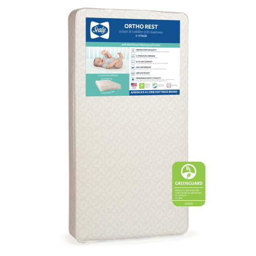 Sealy Ortho Rest Premium 2-Stage150 Coil Baby Crib and Toddler Mattress, Innerspring, Gray