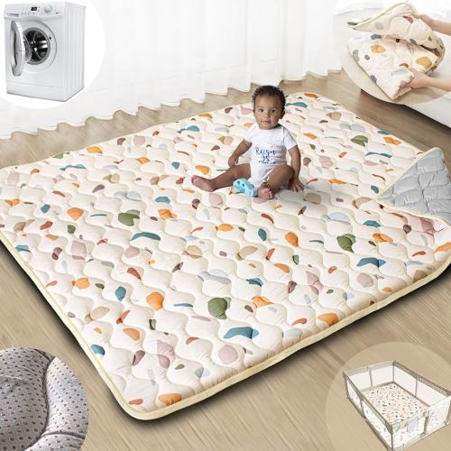 Baby Play Mats for Floor, 71”x59” Upgraded Thickness & Larger Super Soft Playmat for Babies and Toddlers, Foldable Washable, Upgrade Anti-Slip Crawling Mat for Playpen(Boho Color Blocks)