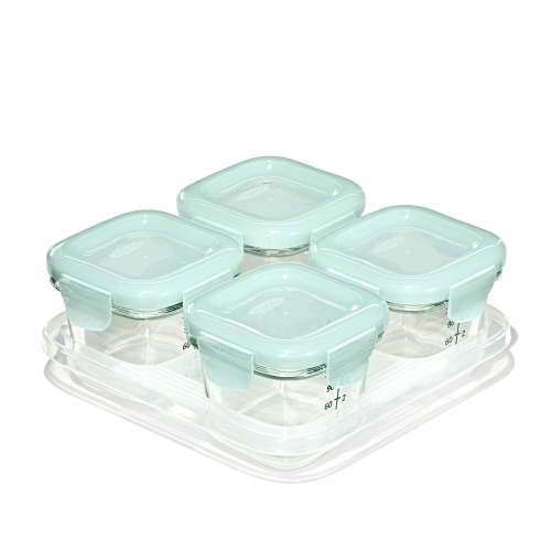 OXO Tot Glass Baby Blocks Food Storage Containers, 4oz, Opal, 4-Pack, For Infants Ages 0-12 Months