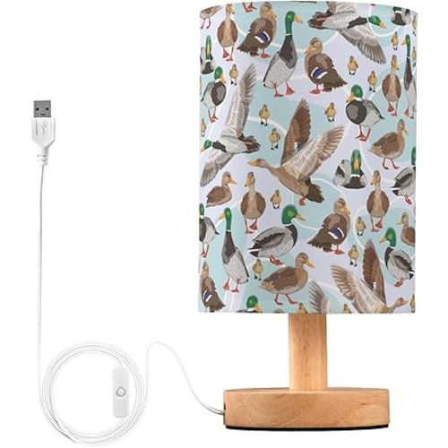 ALAZA Hipster Mallard Duck Decor Bedside Table Lamp with USB Port for Bedroom Nightstand Office Desk LED Bulb Included