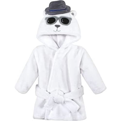 Hudson Baby Unisex Baby Plush Animal Face Bathrobe, Handsome Bear, 0-9 Months
