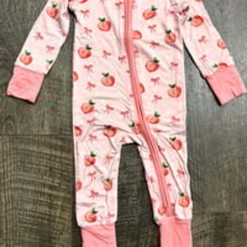 Baby Girl Bamboo Zipper Sleeper Pajamas trendy bow and peach print 18-24m