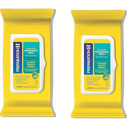 Preparation H Hemorrhoid Flushable Wipes with Witch Hazel for Skin Irritation Relief - 48 Count (Pack of 2)