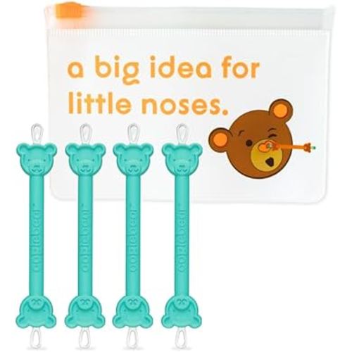 oogiebear: Baby Nose Cleaner & Ear Wax Removal Tool - Safe Booger & Earwax Removal for Newborns, Infants, Toddlers - Dual-Ended - Essential Baby Stuff, Diaper Bag Must-Have - 4 Pack with a Pouch