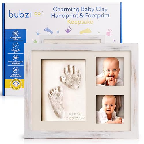 Baby Footprint Kit, Baby Foot and Hand Print Kit, Baby Keepsake Frame, Nursery Pictures Frames, Hand Print Mold Kit, New Mom Gifts, Baby Newborn Essentials Must Haves, Baby Shower Gifts (White Wash)