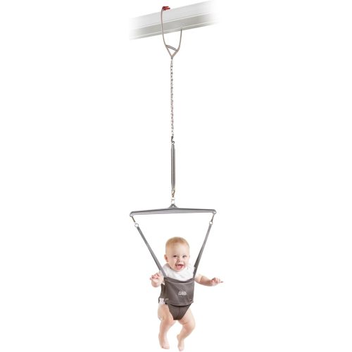 Jolly Jumper ICONIC Doorway Baby Jumper (Grey), Indoor Exercise Saddle Seat, Adjustable Height, for Infants up to 28lbs, No Stand Required