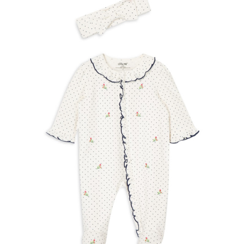 Girls' Dotted Rosebud Footie & Headband Set - Baby