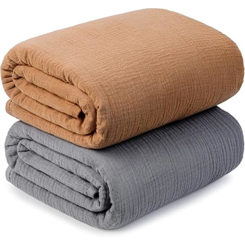 Muslin Swaddle Blankets for Newborn, 2 Pack Breathable Soft Receiving Blanket, Large 41 x 41 inches Swaddle Wrap Burping Clothes, Essentials Infant Shower Items. (Beige & Coffee)