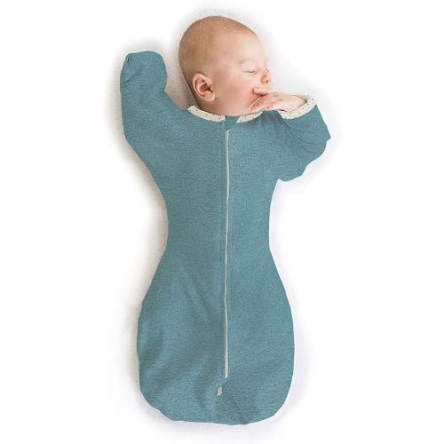 SwaddleDesigns Transitional Swaddle Sack with Arms Up Half-Length Sleeves and Mitten Cuffs, Large, 6-9 Months, 21-24 lbs, Heathered Teal (Arms Up Swaddle, Transition Swaddle Sleep Sack)
