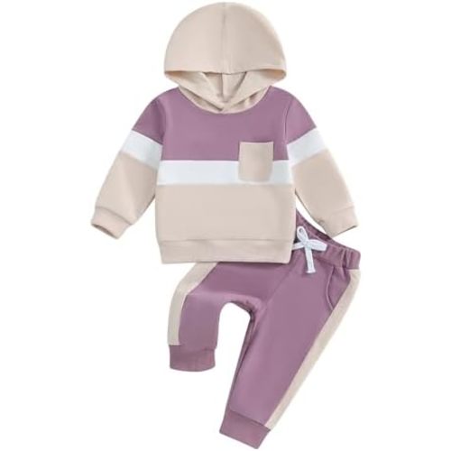 Douhoow Baby Fall Clothes Color Block Boy Girl Baby Hoodies Sweatshirt Tops Pocket Sweatpants Infant Festival Clothes