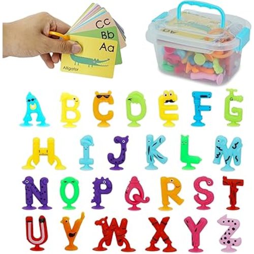 Alphabet Letters Learning Suction Toys: ABC Silicone Toys, Airplane/Windows/Car/Travel Toy for Kids, Preschool Educational Montessori Sensory Toy