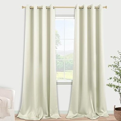 102 Inch Extra Long Curtains for Bedroom Living Room,Blackout Room Darkening Grommet Thermal Thick Luxury Curtain Drapes for Sliding Glass Patio Doors,Set 2 Two Panels,102 In Length,Ivory/Cream Beige