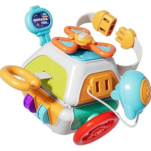 Montessori Busy Board & Activity Cube, Sensory Travel Toys for Toddlers 1-3, Baby Toys 6-12-18 Months, Educational Learning Gifts for Boys & Girls