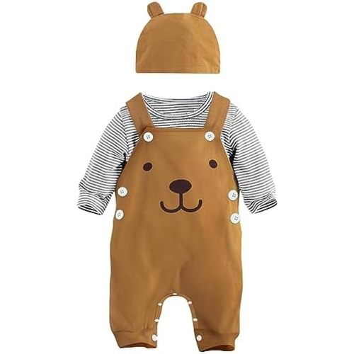 Infant Baby Boys Clothes Newborn Outfits Toddler 3pcs Sets Long Sleeves + Overalls+ Hat 0-18 Month