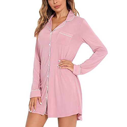 Samring Pajama Nightgown for Women Short/Long Sleeve Button Down Nightwear Top Boyfriend Sleep Shirts Nightdress S-XXL