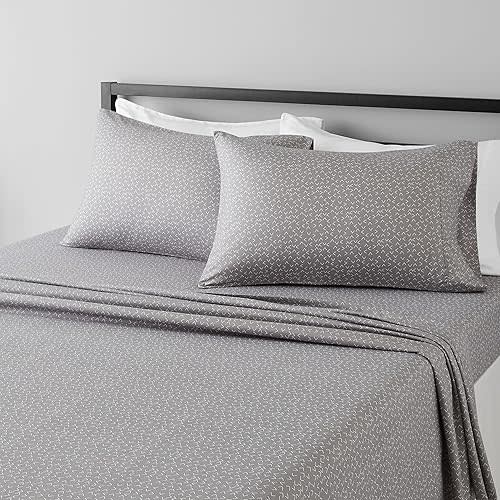 Amazon Basics Lightweight Super Soft Easy Care Microfiber 4 Piece Bed Sheet Set With 14-inch Deep Pockets - Queen, Grey Arrows,Printed