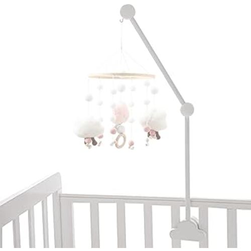 Mobiles, Baby Crib Mobile Arm 27.17inch Wooden Cloud Design Detachable Adjustable Holder Cute Cot Bed Bell Wind Chimes Hanger Bracket