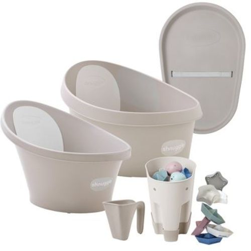 Shnuggle Growing Family Bath Time Bundle: Baby & Toddler Bath + Changing Mat Bundle - 7-Piece Set for Bath & Diaper Time