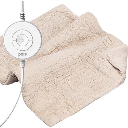 Pure Enrichment PureRadiance Ultra-Wide Luxury Heating Pad for Cramps & Back Pain Relief, Patented Design, Soft Faux Fur & Micromink, 6 Heat Settings, Machine Washable, Large, 20”x24” (Golden Sands)