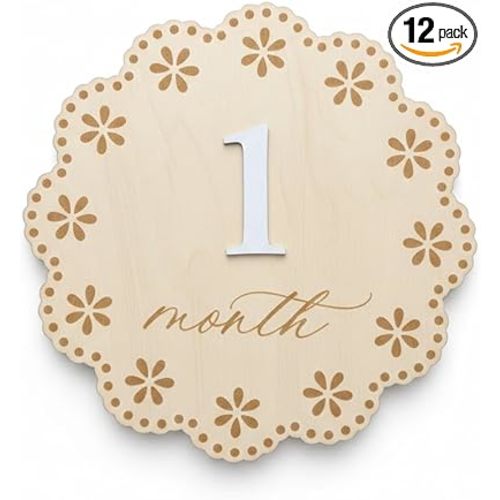 Baby Milestone Signs 1-12 Months, Wooden Milestone Discs with Interchangeable Numbers, Monthly Baby Milestone Double-Sided for Newborn Photography, Nursery Room Decoration (QR4)