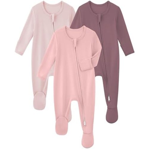 Yoofoss Rayon Made From Bamboo Baby Pajamas 3pcs Newborn Sleepers For Boy Girl Clothes, 0-3 3-6 6-9 Months Footed Pjs