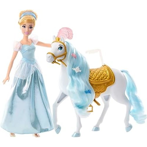 Mattel Disney Princess Toys, Cinderella Fashion Doll & Horse with Saddle, Brushable Mane & Tail & Styling Accessories, Inspired by the Movie