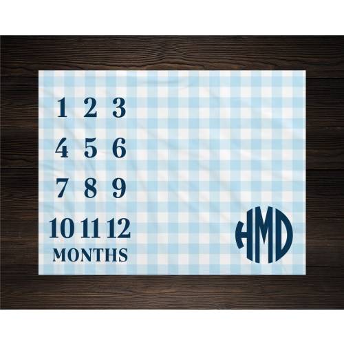 Boy Milestone Blanket Personalized Monthly Growth Tracker Custom Baby Shower Gift For New Mom Gingham Plaid Blanket For Newborn Nursery
