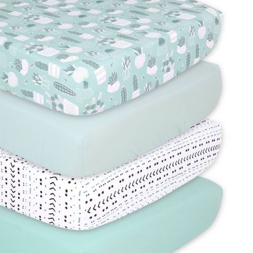 The Peanutshell Fitted Crib Sheets - Cactus And Pastel Green - 4pk
