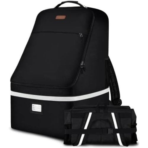 Car Seat Travel Bag,Padded Car Seats Backpack with Steel Cable Handle and Reflective Stripes, Large Durable Carseat Carrier Bag,Airport Gate Check Bag,Infant Seat Travel Bag with Shoulder Strap,Black