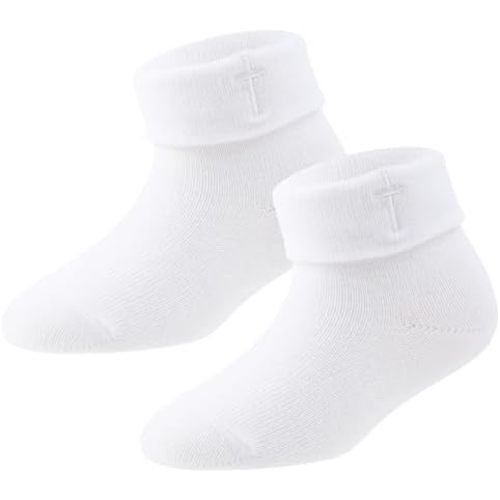 Newborn Baptism Socks Infant Ankle Crew Socks White Turn cuff Christening Cotton Socks for Baby Boys Girls