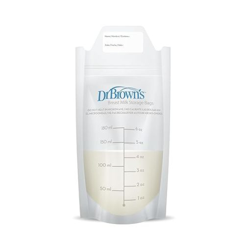 Dr. Brown’s Breast Milk Storage Bags, Disposable and Durable Bags for Freezing & Heating Breast Milk, (100 ct) 6 oz Bags, BPA free - 100 Count