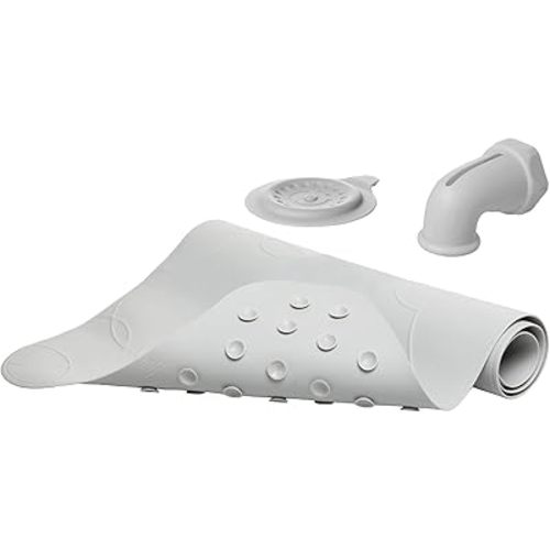 Ubbi Bath Drain Cover, Spout Guard & Bath Mat Bundle, Baby and Toddler Bath Time Accessories, Gray