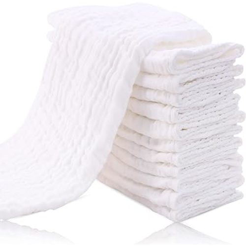 Baby Muslin Wash Cloths - Natural Cotton Baby Wipes - Soft Newborn Face Towel for Sensitive Skin - Registry as Shower, 10 Pack 12x12 inches (White)