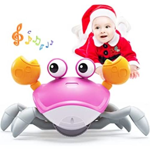 Yeaye Crawling Crab Baby Toy Gifts,Infant Tummy Time Toys, Cute Dancing Walking Moving Babies Sensory Induction Crabs with Light Up Music for 0-6 6-12 1-3 4+ Year Old Boys Girls Toddler (Pink)