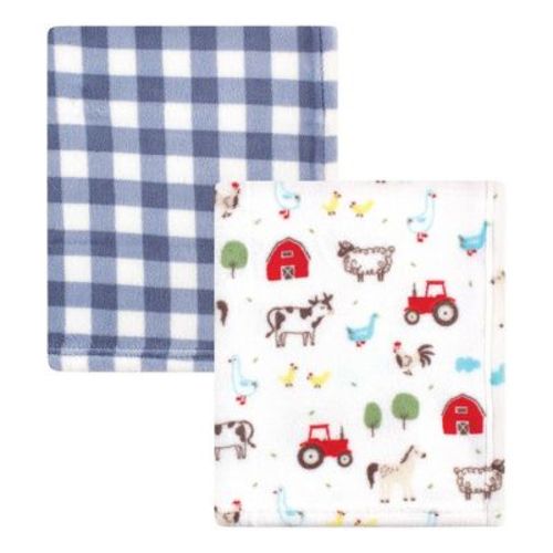 Hudson Baby Infant Boy Silky Plush Blanket, Boy Farm Animals, 30x36 Inches