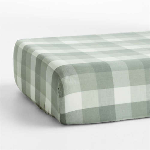 Supersoft Gingham Soft Green Organic Cotton Gauze Baby Crib Fitted Sheet