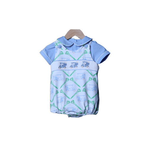 Smocked Golf Cart Blue Bubble and Shirt