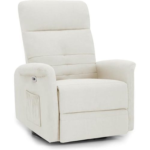 MCombo Power Swivel Glider Recliner Chair, Electric Rocker Recliner Chairs with USB Charging Ports for Living Room and Nursery, Fabric 7763 (Cream White)