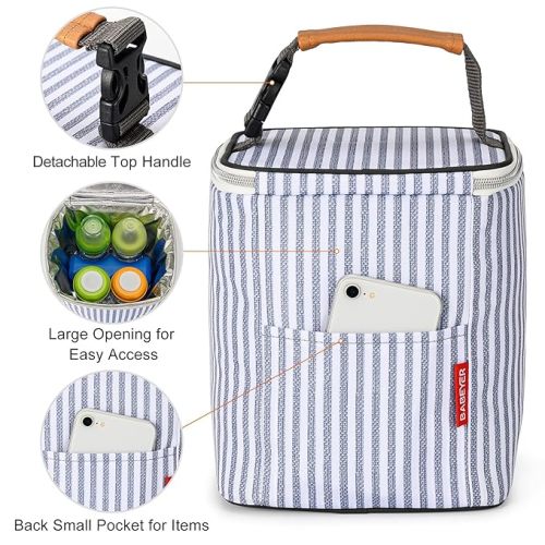 BABEYER Breast Milk Cooler Bag with Ice Pack Fits 4 Baby Bottles Up to 9 Ounce, Baby Bottle Tote Bag Great for Nursing Mom Daycare - Straps - Fits 9 Oz Baby Bottles