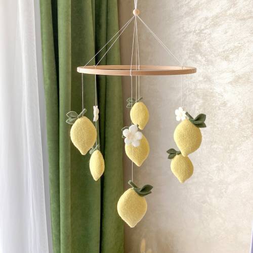 Lemon Baby Mobile for Nursery, Felt Fruit Mobile