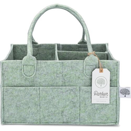 Parker Baby Diaper Caddy - Nursery Storage Bin and Car Organizer for Diapers and Baby Wipes - Sage Green, Regular